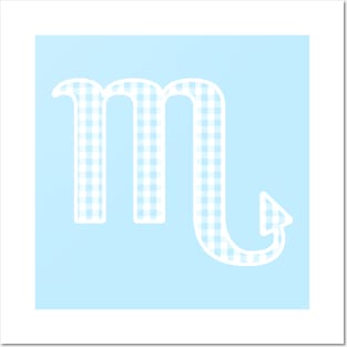 Scorpio Zodiac Horoscope Symbol in Pastel Blue and White Gingham Pattern Posters and Art